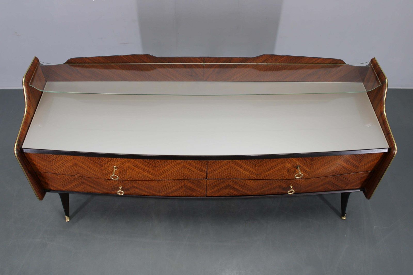 1950s Organic Italian Sideboard With Glass Top And 4 Drawers photo Furniture