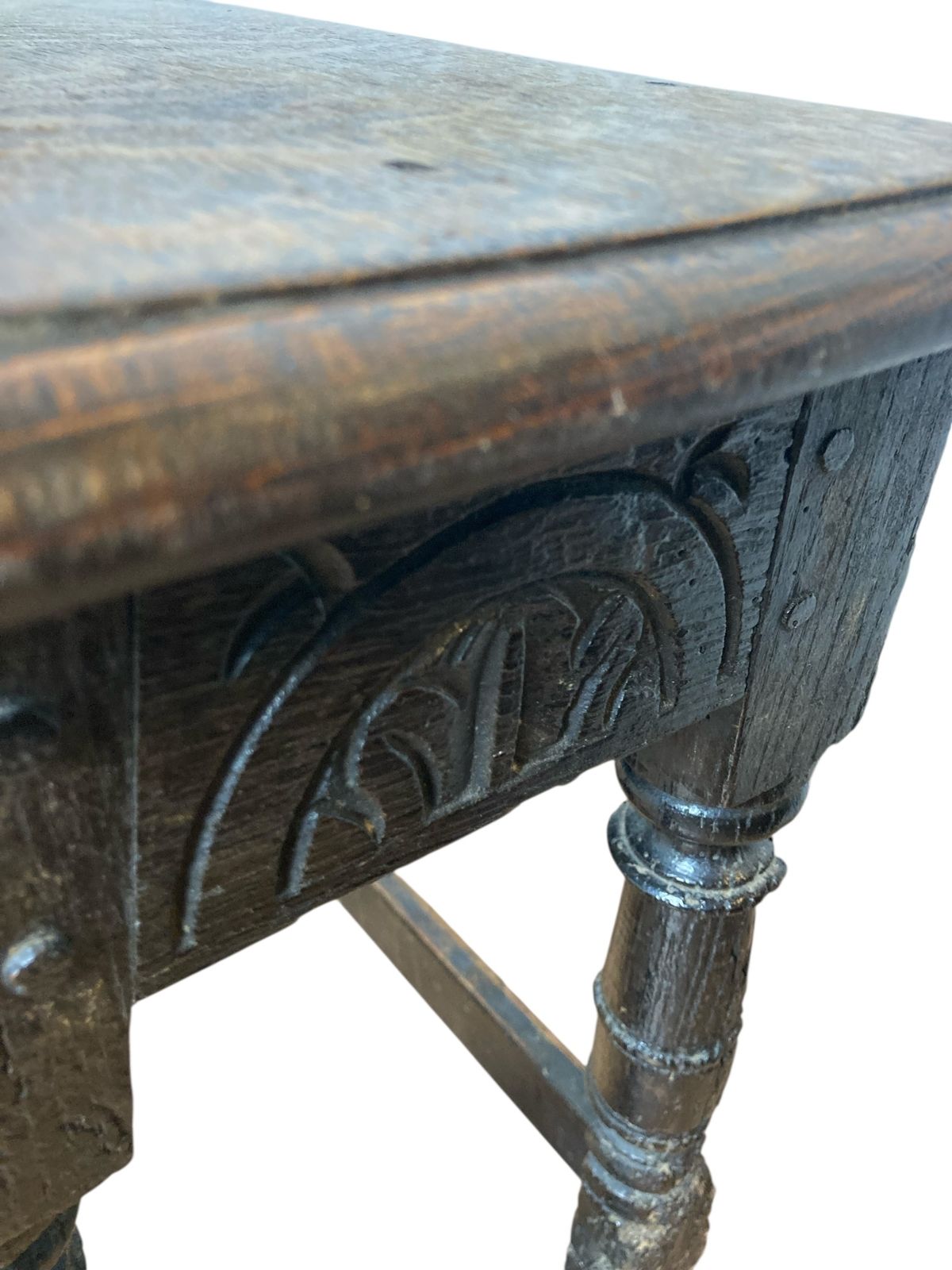 Carved Oak Joined Stool 17th Century Charles II photo Furniture