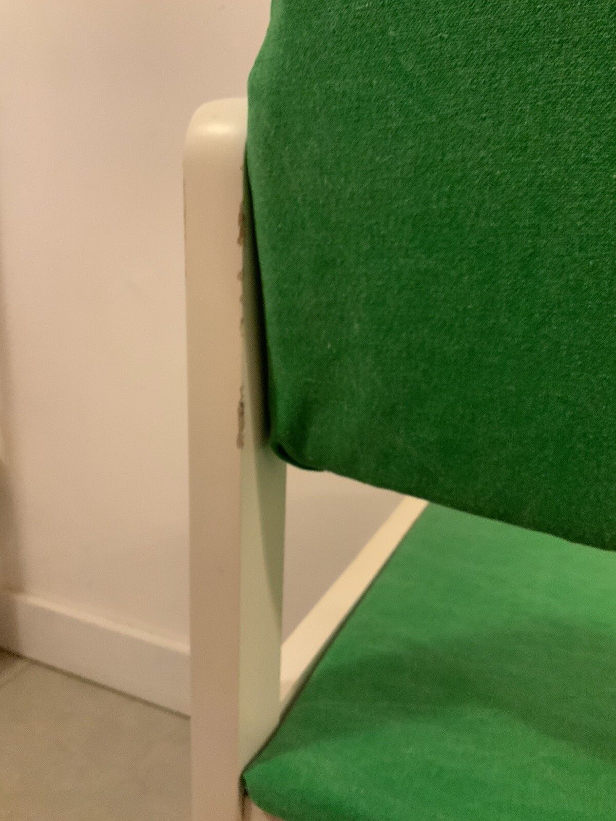 A Pair Of White Mid Century German Dining Chairs With Green Reupholstery photo vintage