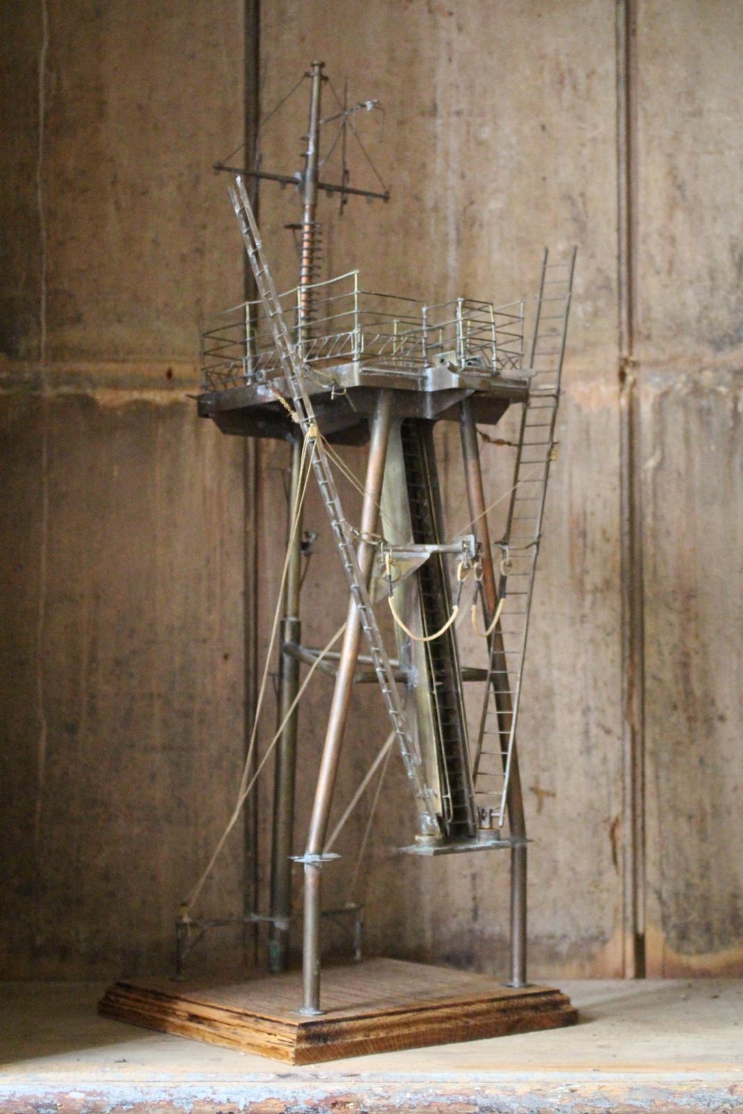 Early 20th C Brass & Copper Desk Model Of A Naval Ships Tripod Mast Maritime photo for sale