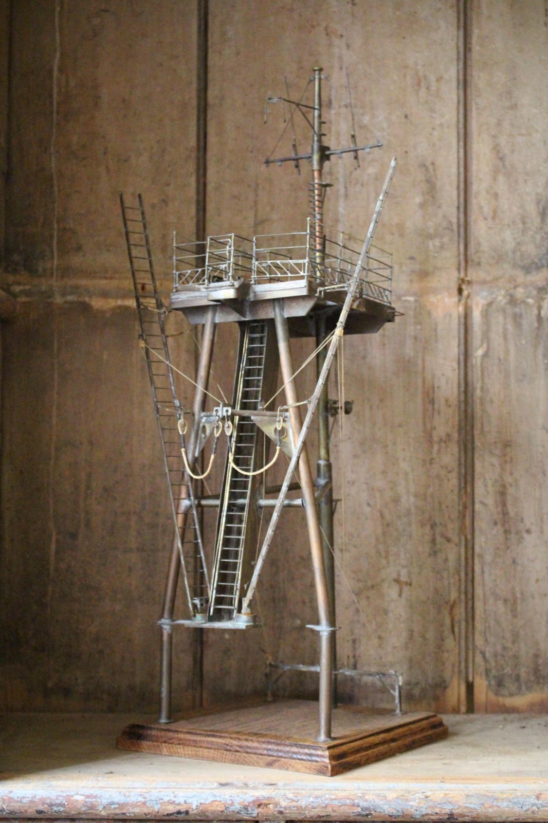 Early 20th C Brass & Copper Desk Model Of A Naval Ships Tripod Mast Maritime photo Home Decor