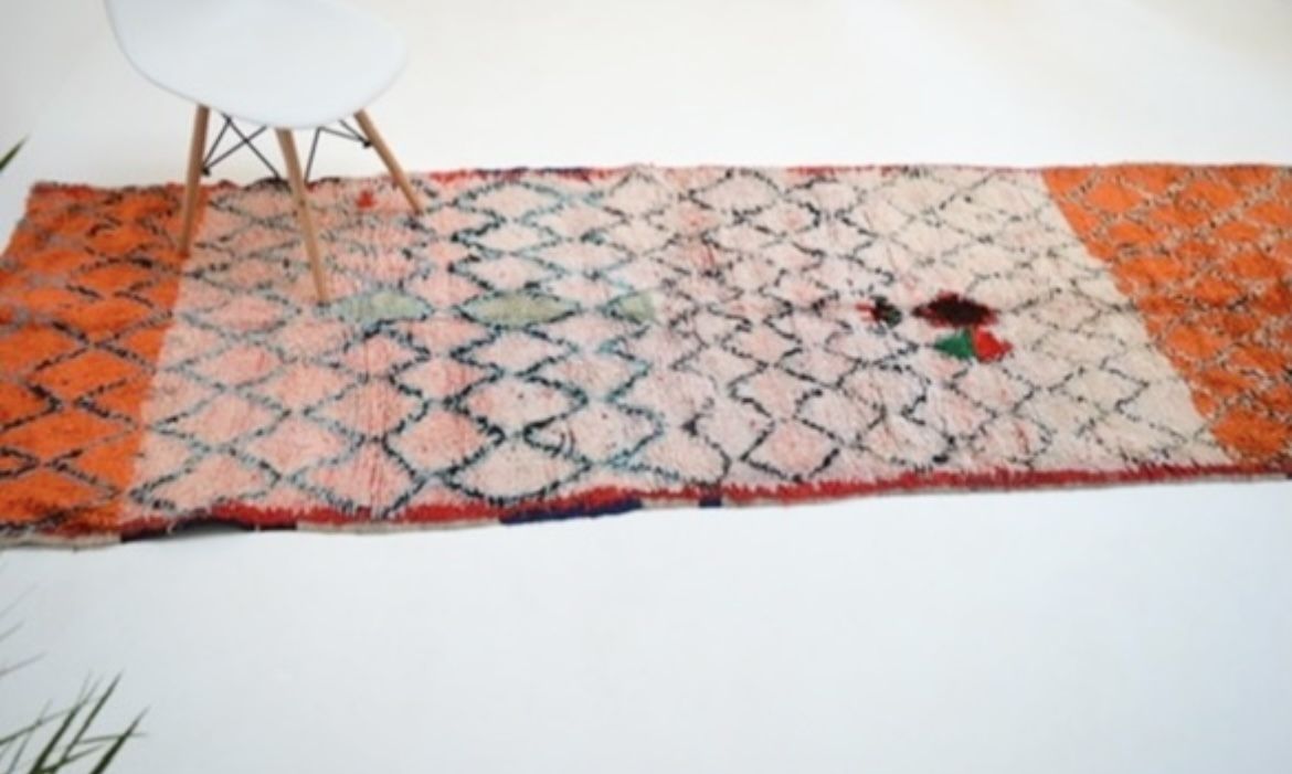 Vintage Moroccan Azilal Mid Century Rug Hand Knotted Lozenge Wool Carpet
