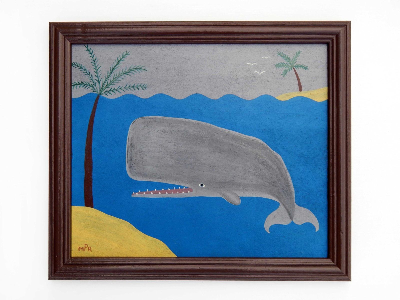 Naive Nautical Painting Of A Sperm Whale Folk Art In Hand Painted Frame