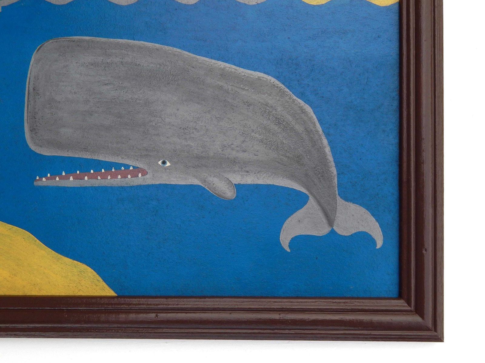 Naive Nautical Painting Of A Sperm Whale Folk Art In Hand Painted Frame photo vinterior