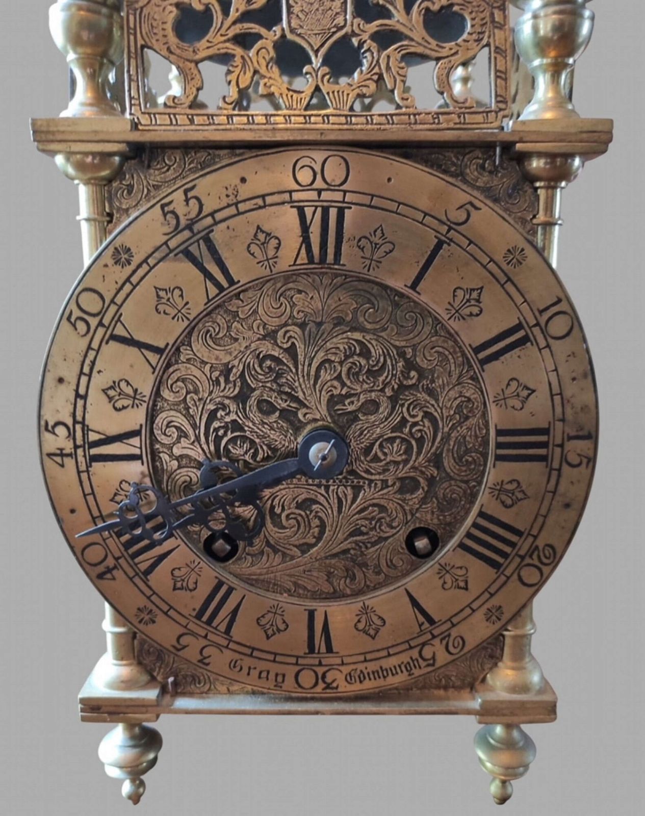 An Attractive Brass Lantern Clock By Gray Of Edinburgh photo for sale