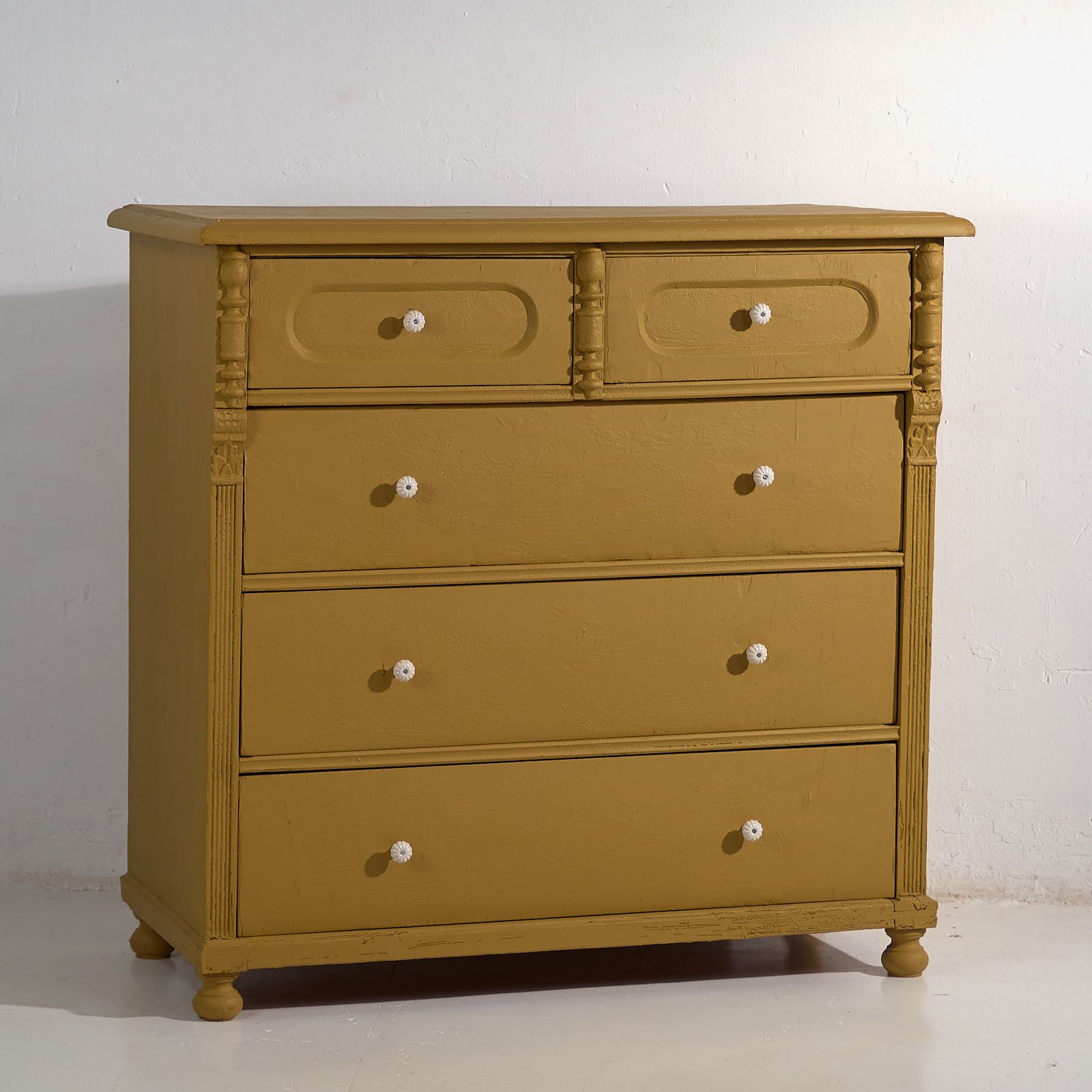 Furniture Large Antique Mustard Chest Of Drawers (C.1920) #78 photo