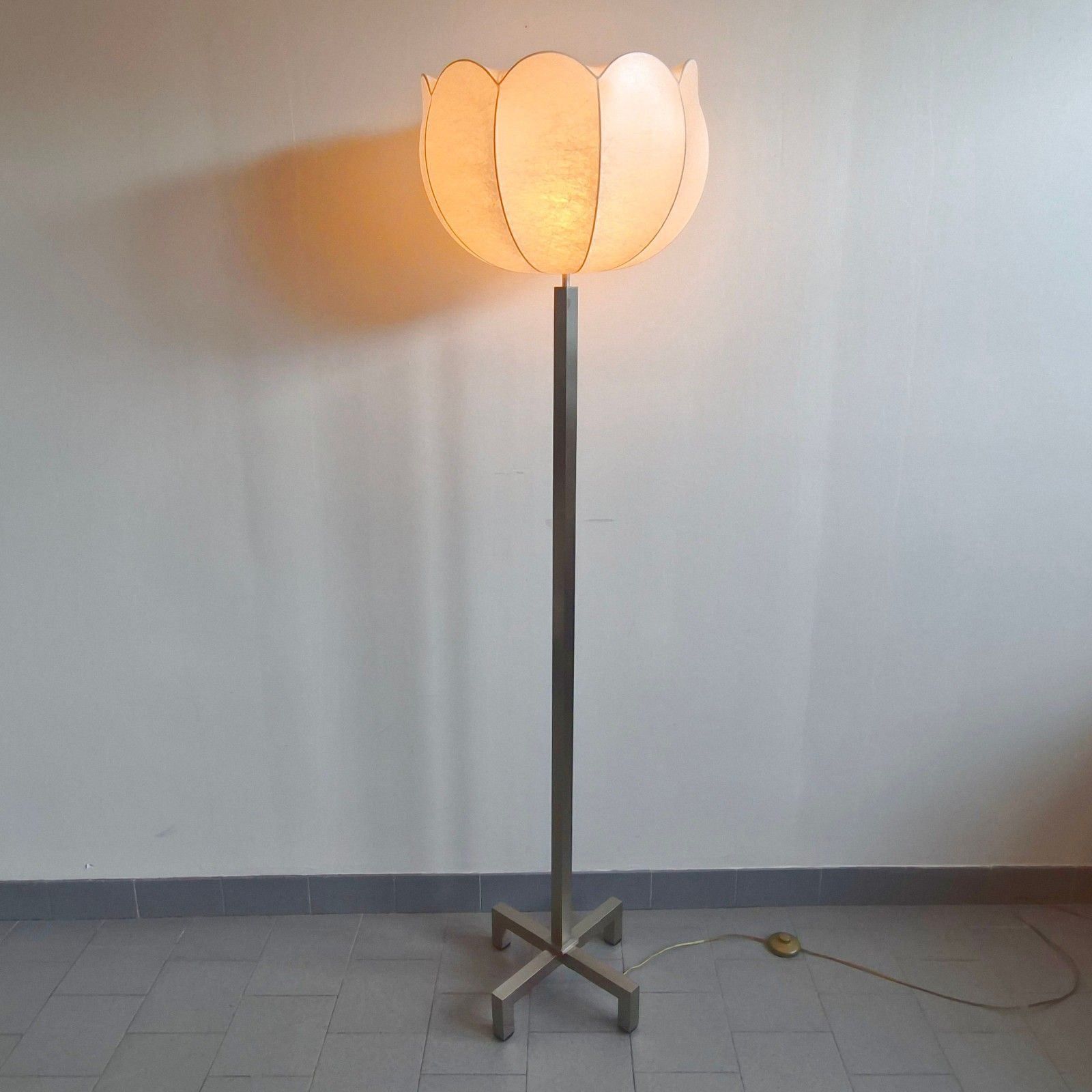Vintage 1960 Aluminium Floor Lamp Brush & Cocoon Dlg Achille Castiglioni 60s photo furniture