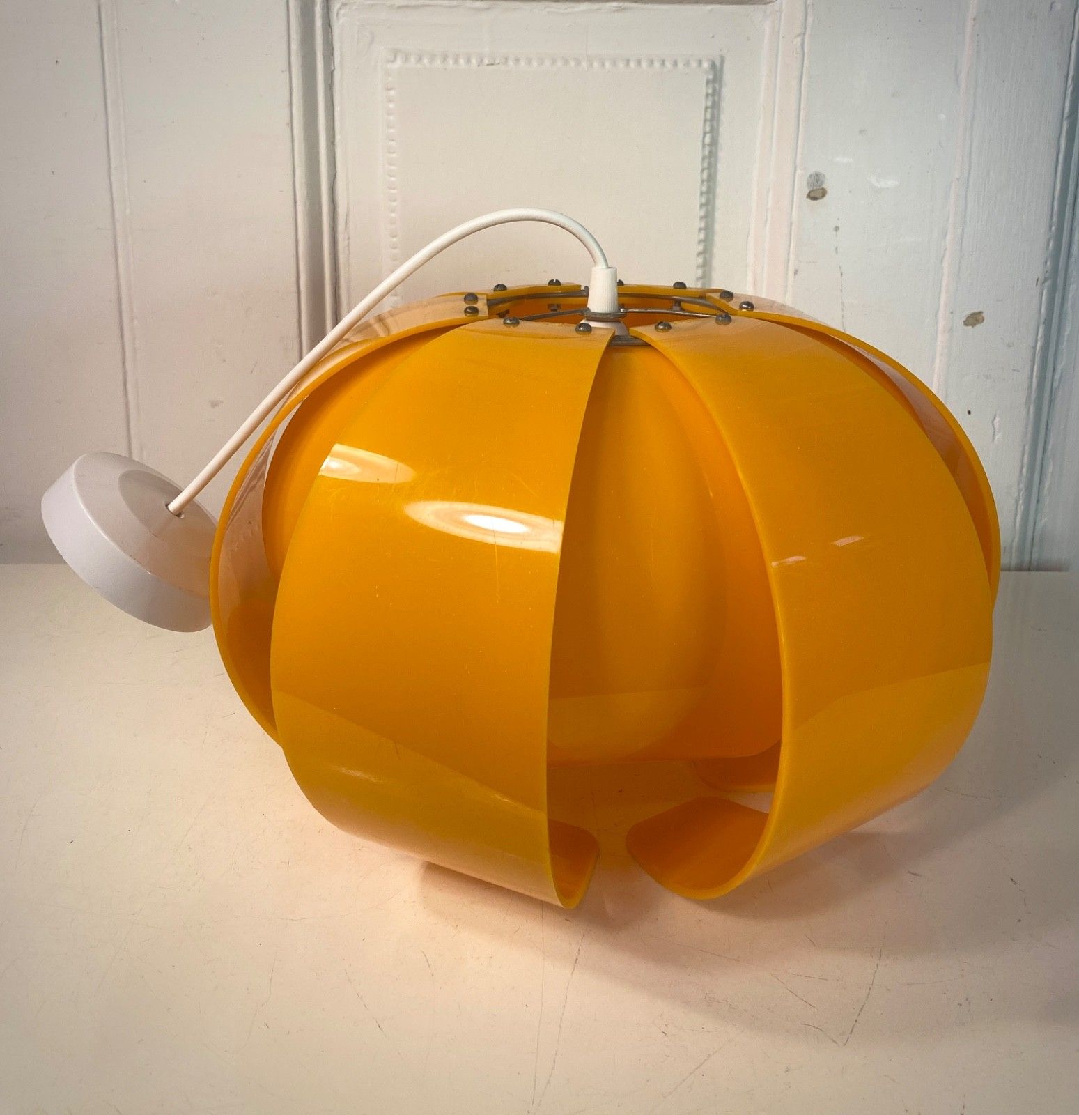 photo for sale Original 1960s 70s Orange 'Lotus Flower' Perspex Ceiling Pendant Light Shade.