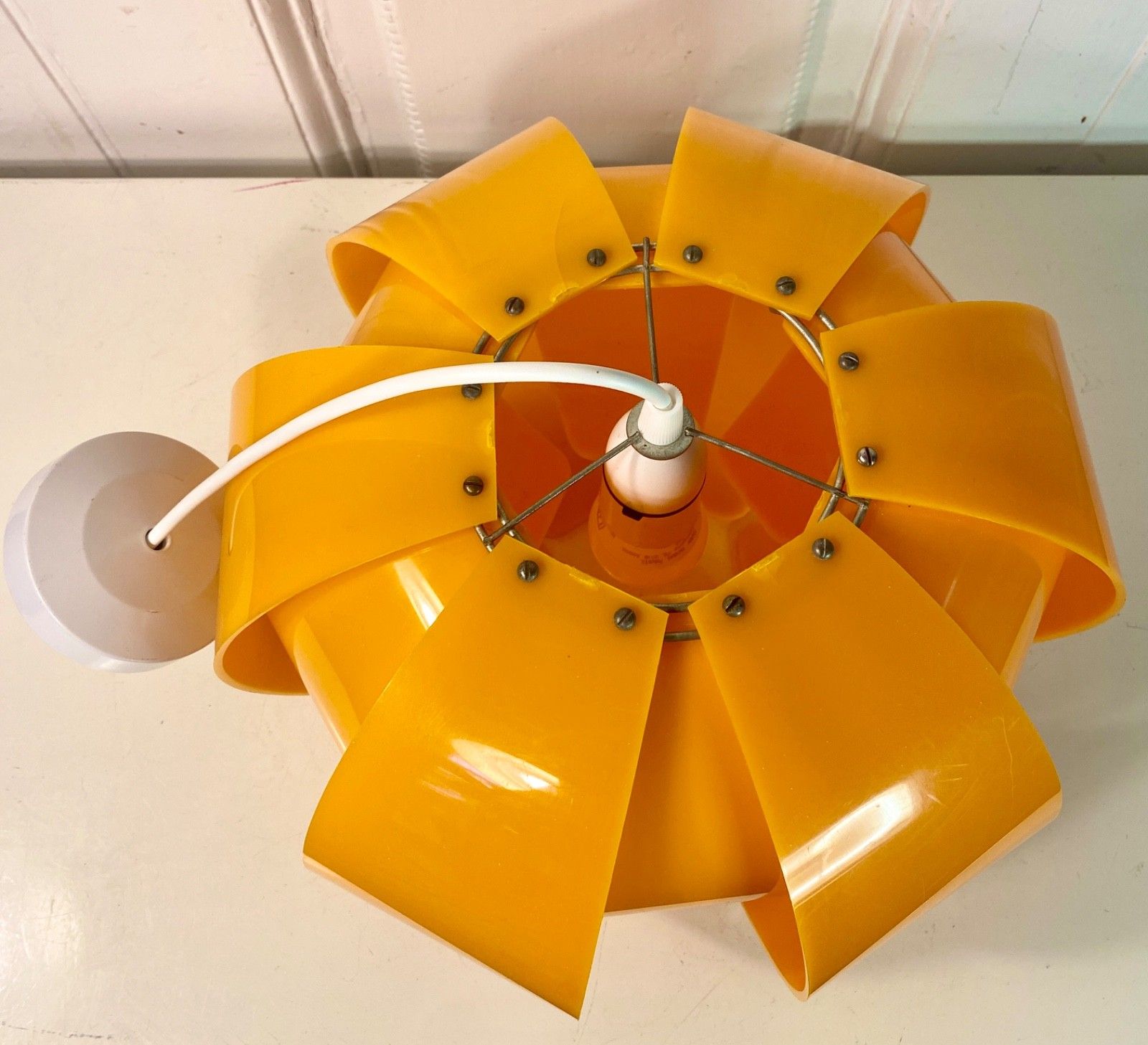 Lighting Original 1960s 70s Orange 'Lotus Flower' Perspex Ceiling Pendant Light Shade. photo