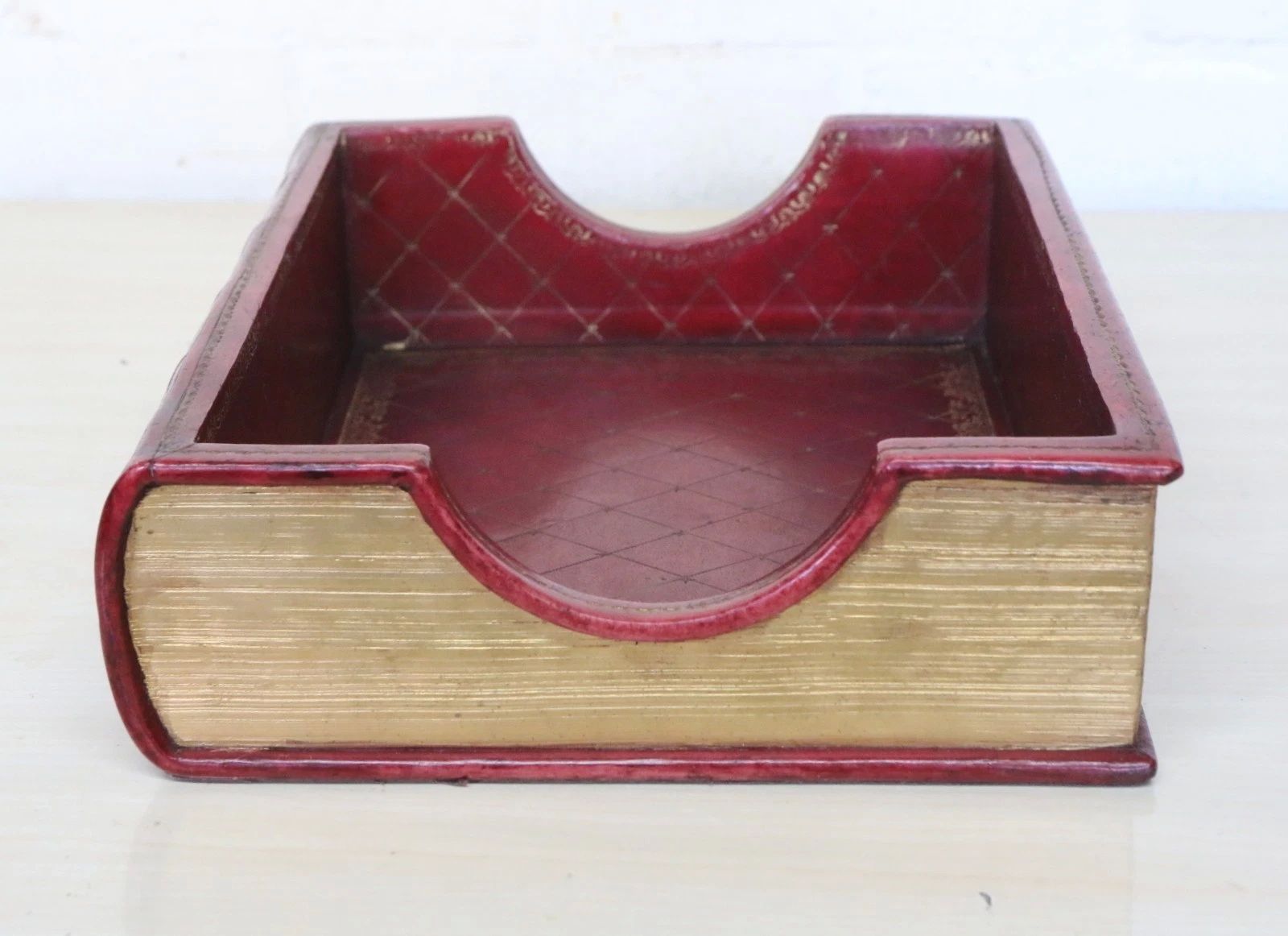A Desktop Letter Paper Holder Modelled On An Antique Red & Gilt Leather Bound Book photo Home Decor