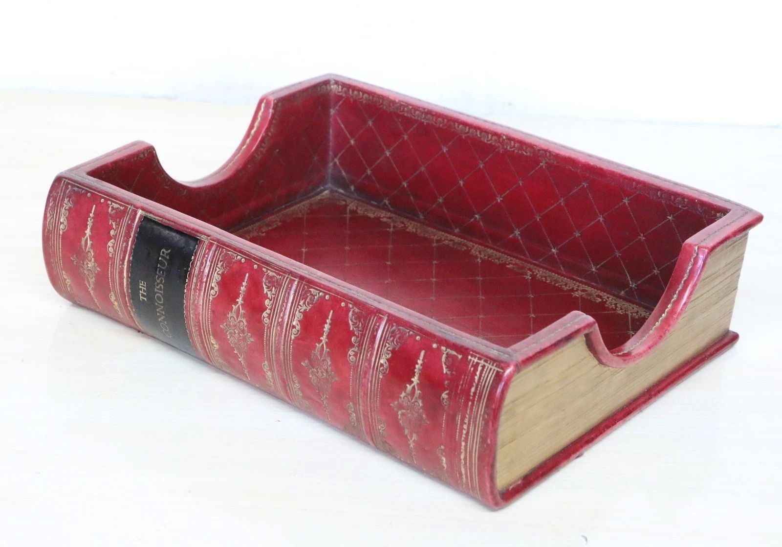 A Desktop Letter Paper Holder Modelled On An Antique Red & Gilt Leather Bound Book photo vintage