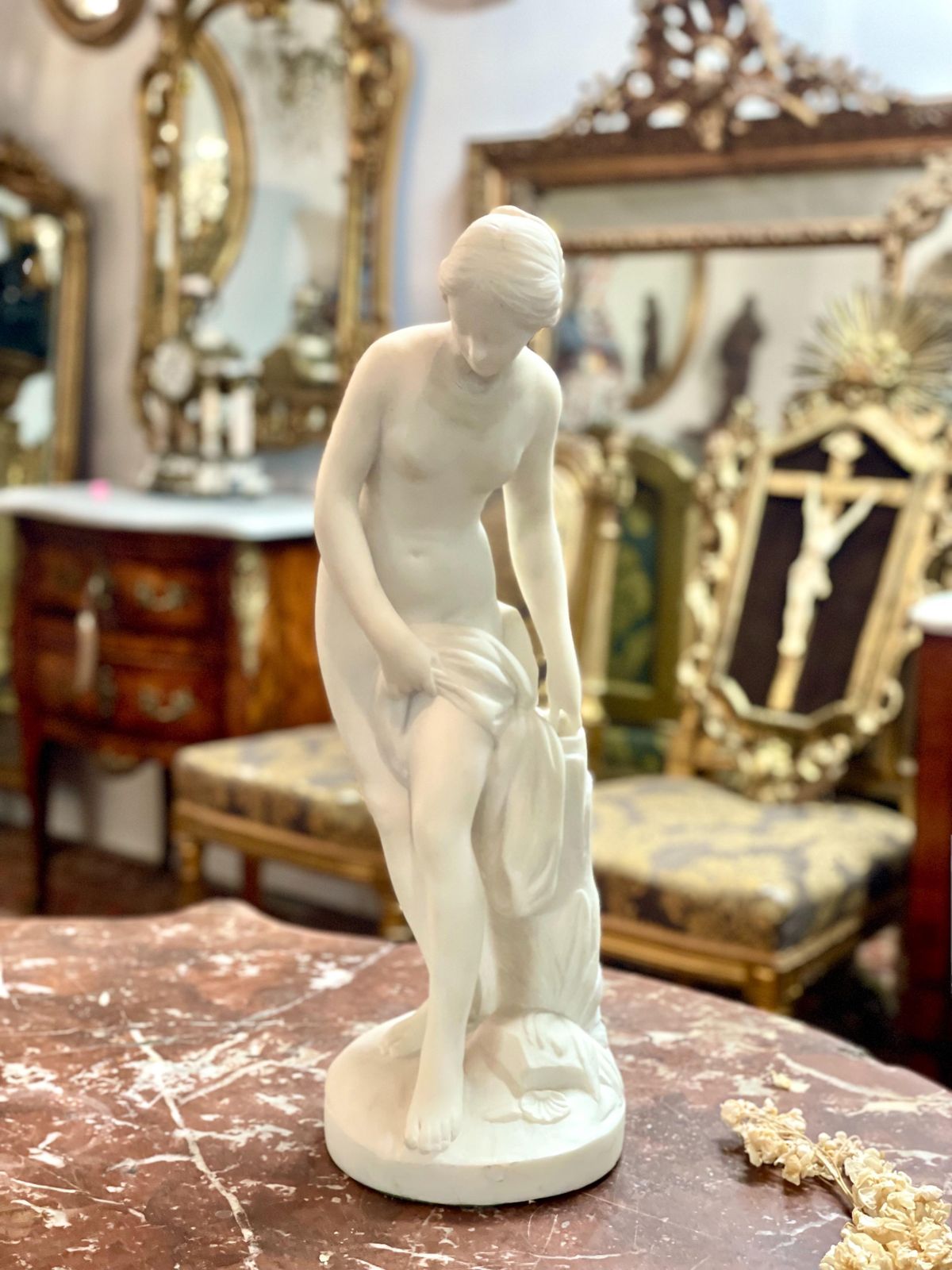 19th Century White Marble Sculpture “La Baigneuse” Inspired By Falconet photo vinterior