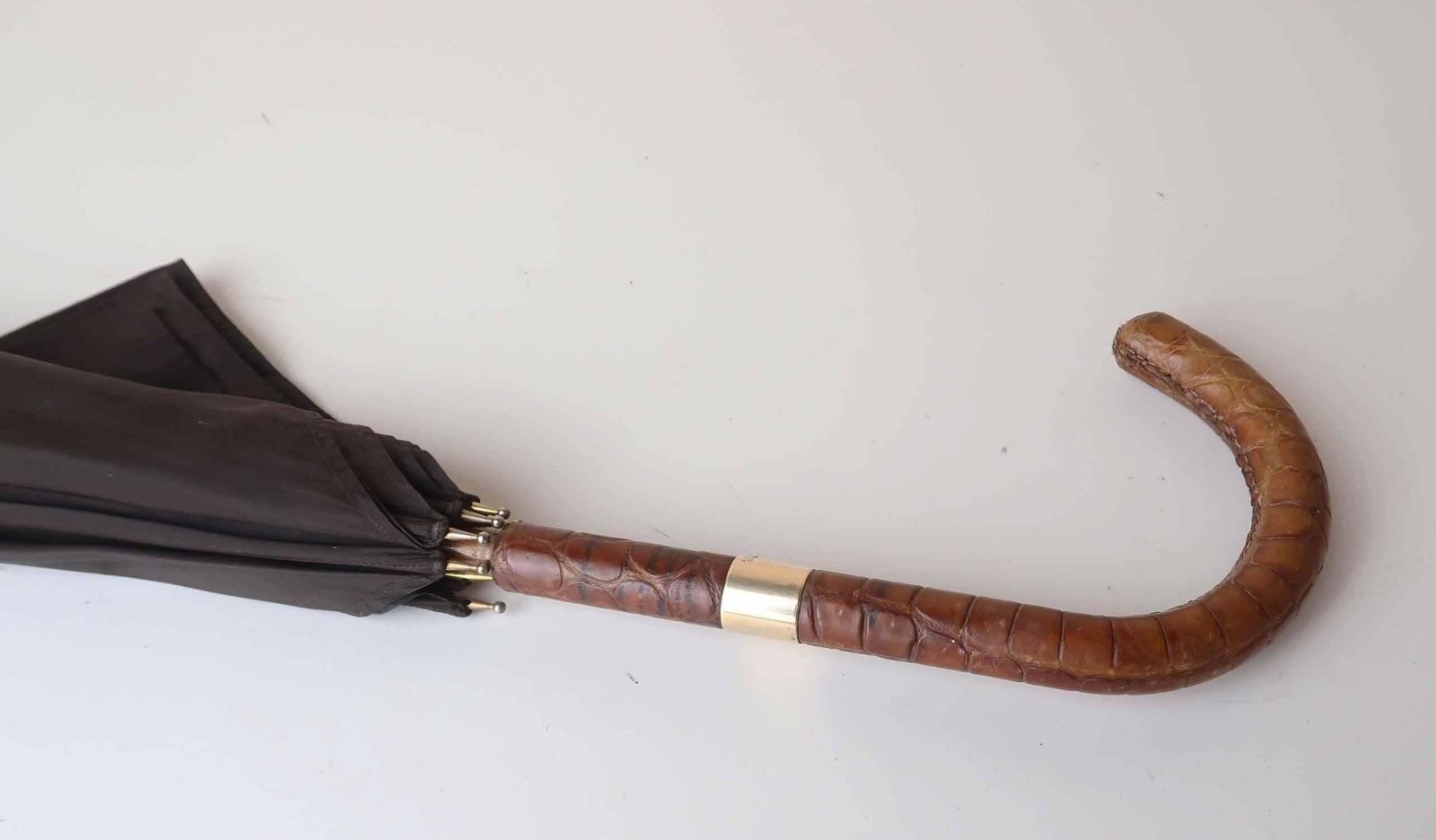 Vintage Crocodile Skin And Gold Umbrella By Brigg, London. 1938 photo furniture