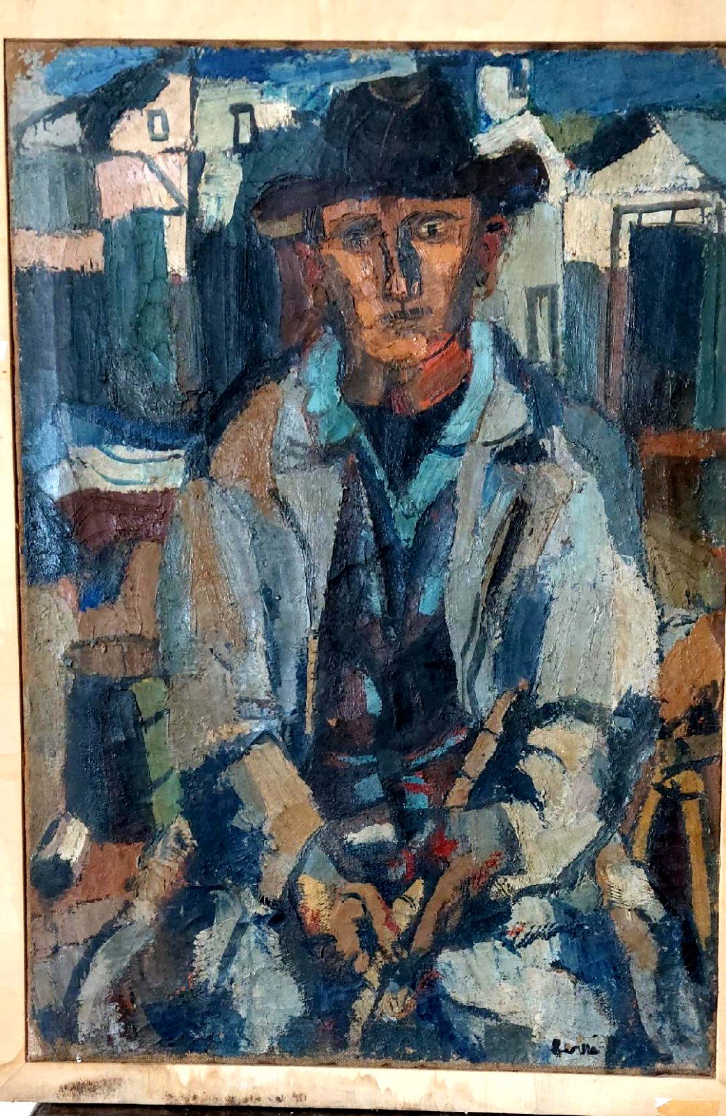 Large Oil On Canvas Ferruccio Ferri  1955 "The Fisherman" Canvas 105x75 Cm photo furniture