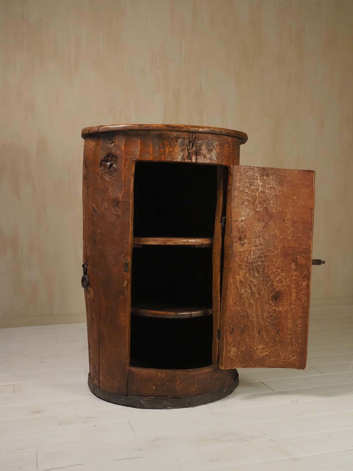 Furniture Primitive Folk Art Cabinet Made Of An Old Tree Trunk Early 1900s photo