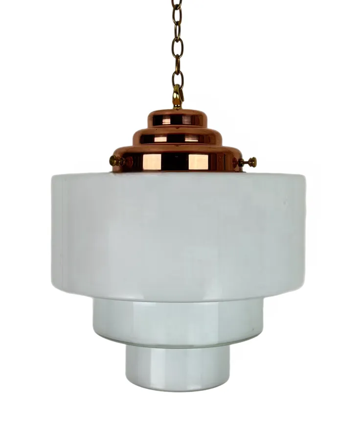 ‘Theo’ Large Stepped Opaline Pendant Light White Glass (55186) photo for sale