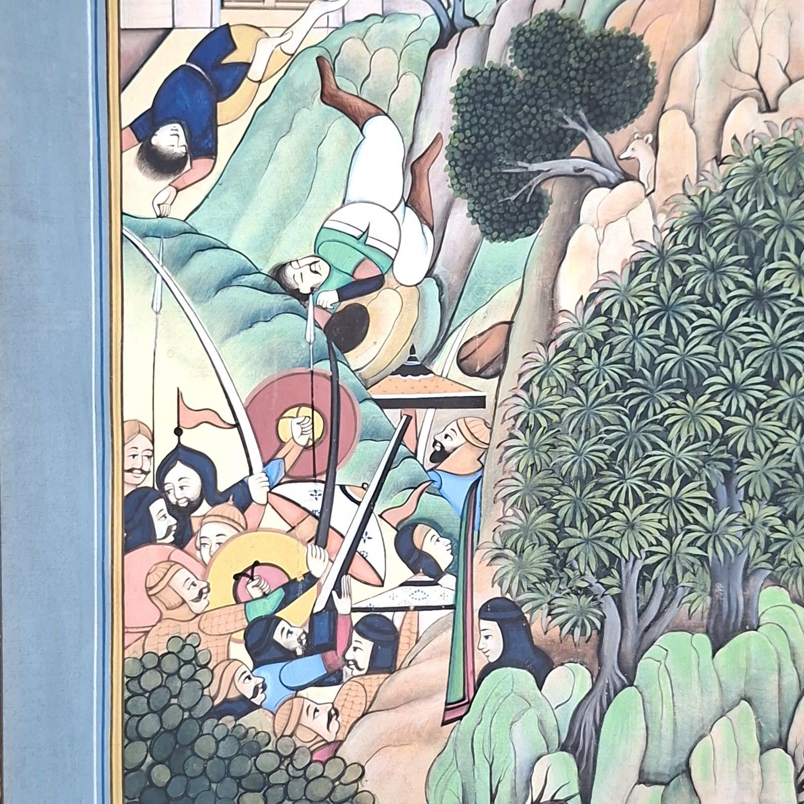 Original Indian Silk Painting Siege Of Ranthambore Dinesh G. M. Framed Vintage photo for sale