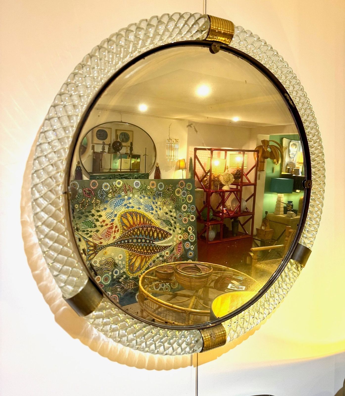 A Large 1940s Circular Murano Glass And Brass Mirror By Barovier And Toso photo furniture