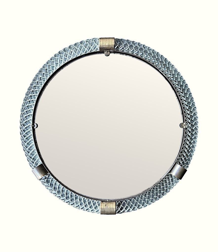 A Large 1940s Circular Murano Glass And Brass Mirror By Barovier And Toso photo 3450.0