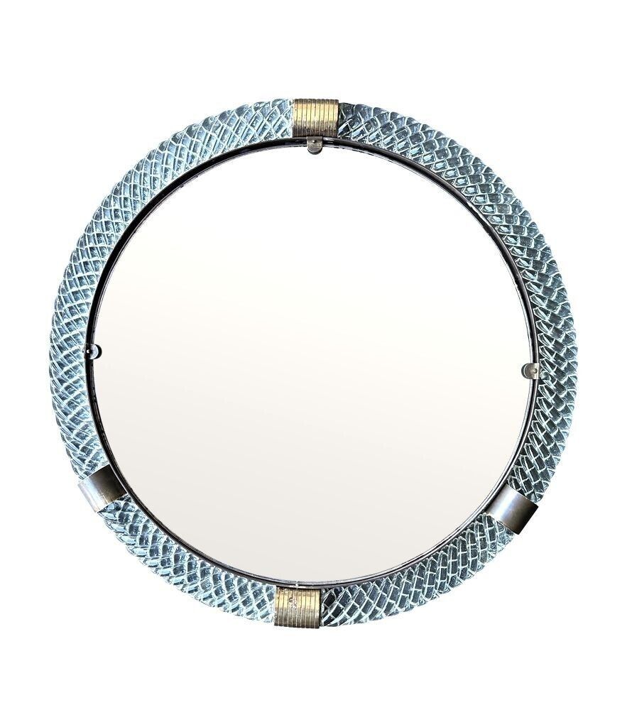 photo for sale A Large 1940s Circular Murano Glass And Brass Mirror By Barovier And Toso