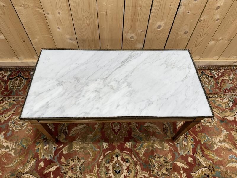 Table Basse De Style Louis XVI En Marbre Blanc Et Merisier photo 790.0