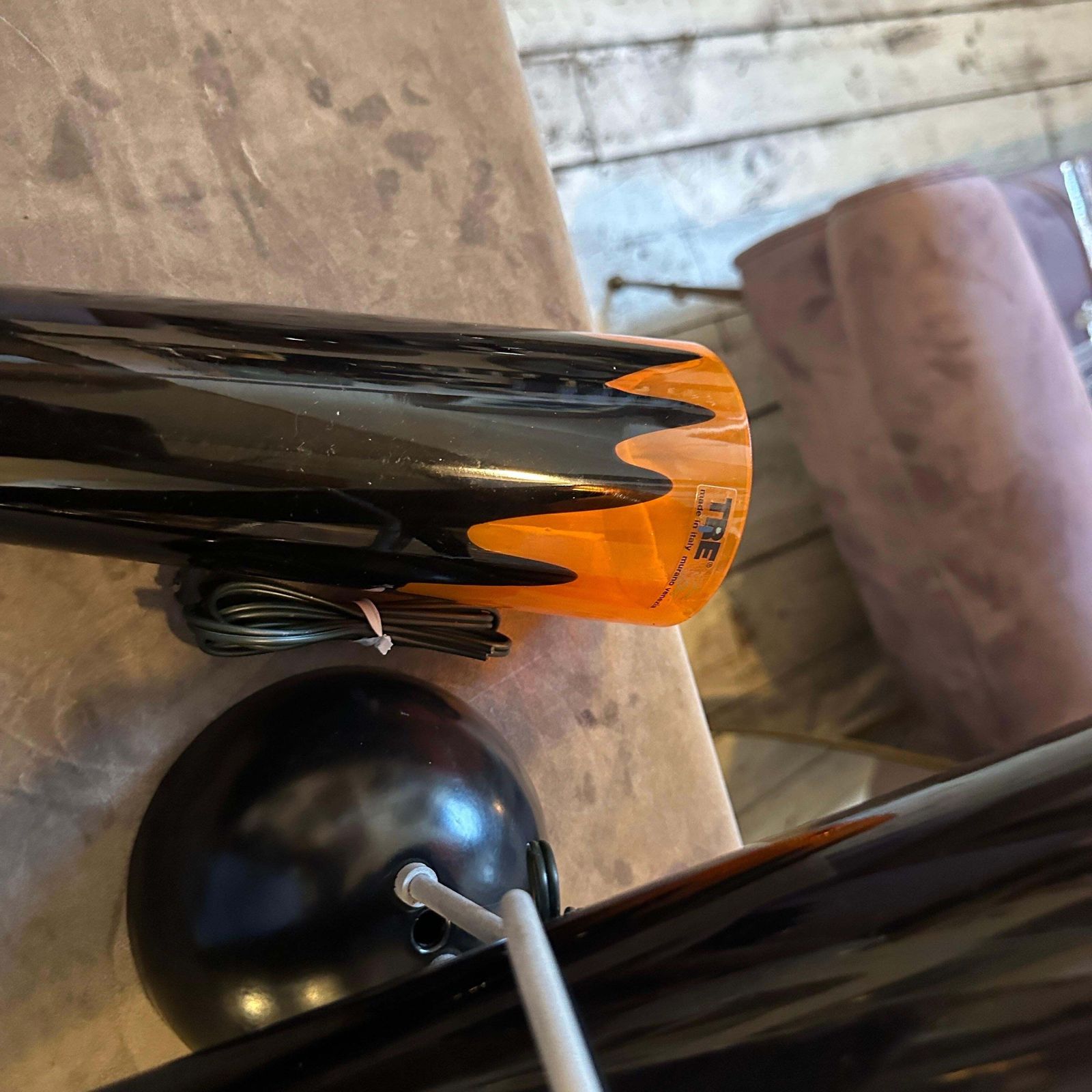 668.0 1980s Post Modern Orange And Black Murano Glass And Metal Wall Sconce By I Tre photo