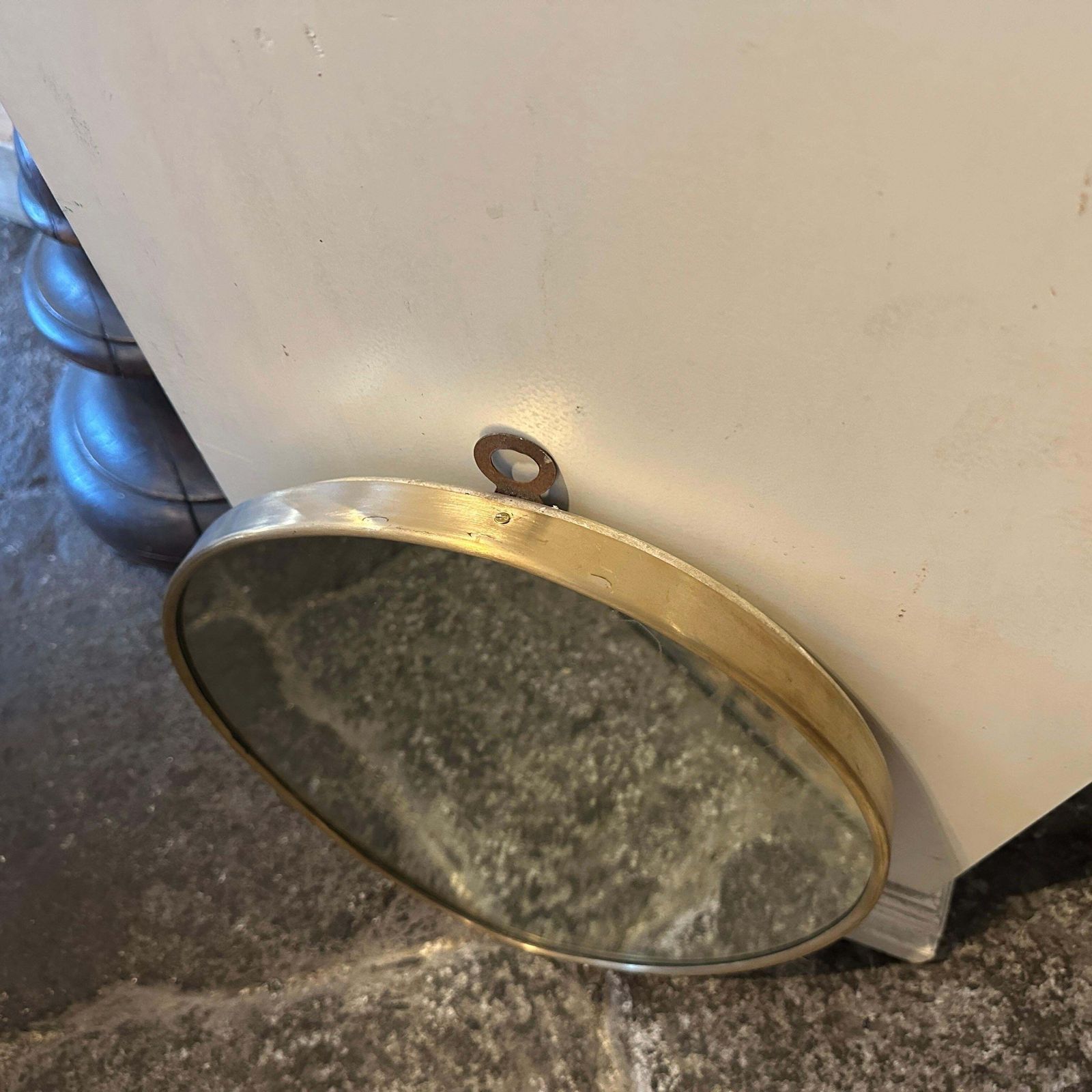 1950s Giò Ponti Style Mid Century Modern Brass Italian Oval Wall Mirror photo vinterior