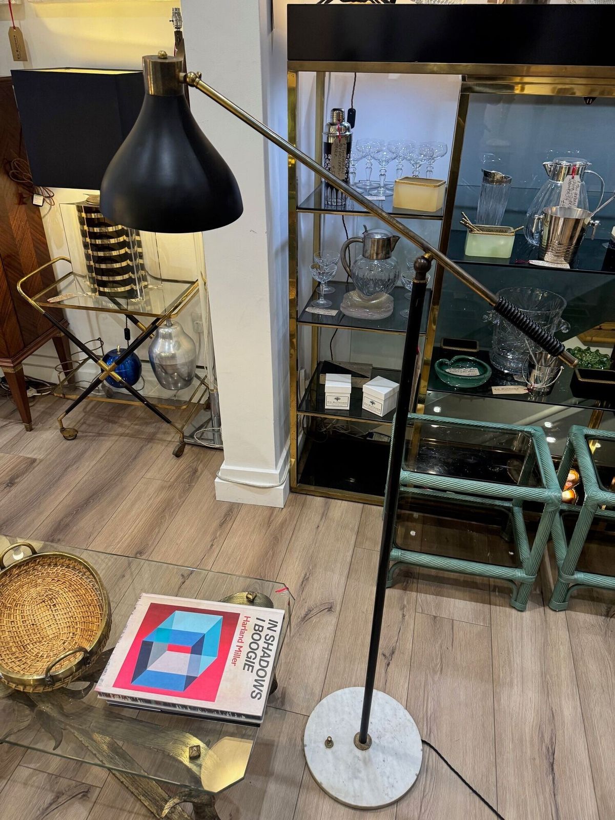 Lighting An Italian 1960s Black Enamel, Brass And Marble Adjustable Floor Lamp By Stilux photo