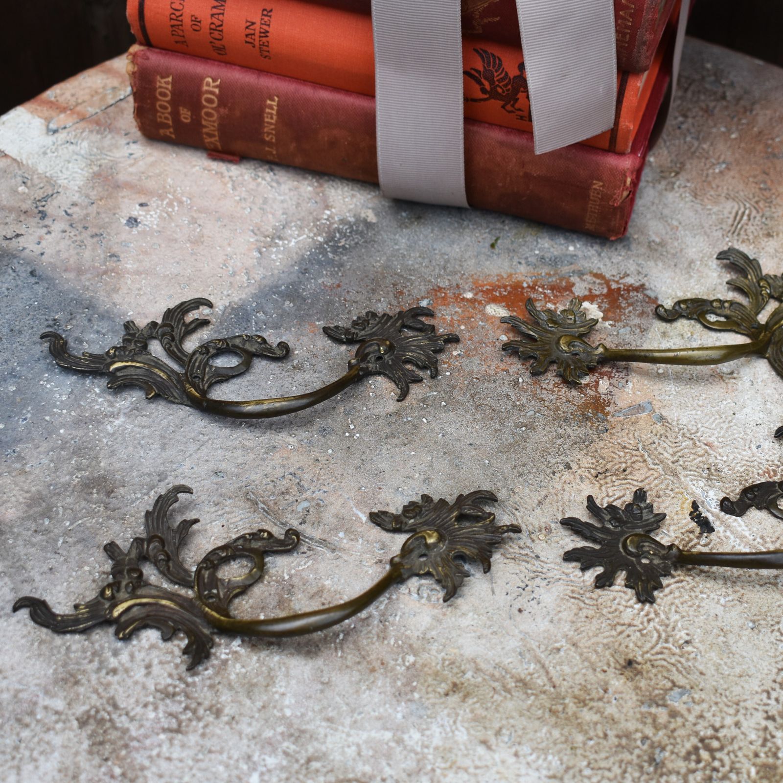Antique Victorian Salvaged Brass Cabinet Chest Of Drawers Handles Set Of Four photo Furniture
