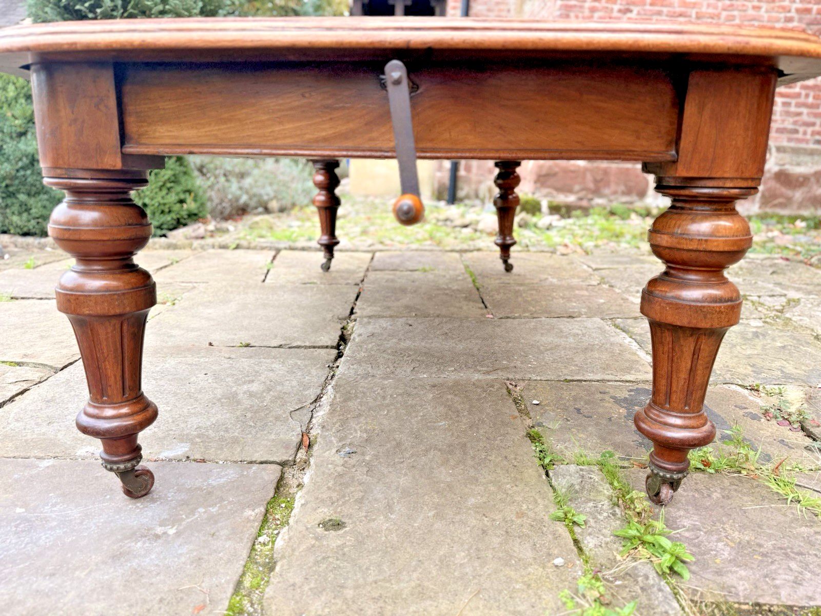 Furniture Original English Rustic Antique Mahogany Wind Out Dining Table C1850 Seats 12 photo