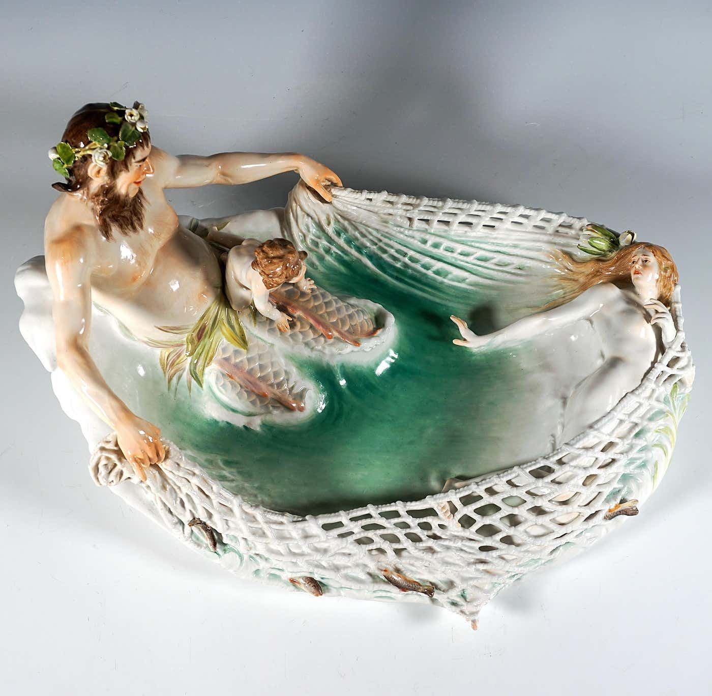 Art Nouveau Group 'Capture Of A Nymph', By Paul Helmig, Meissen Germany, Ca 1902 photo vinterior