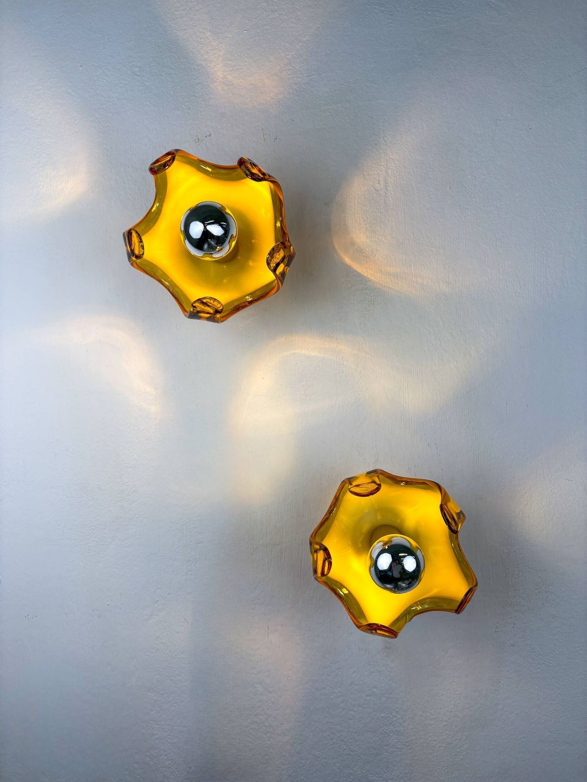 Pair Of Carlo Nason Wall Lights For Mazzega Murano, Orange Murano Blown Gla photo vintage