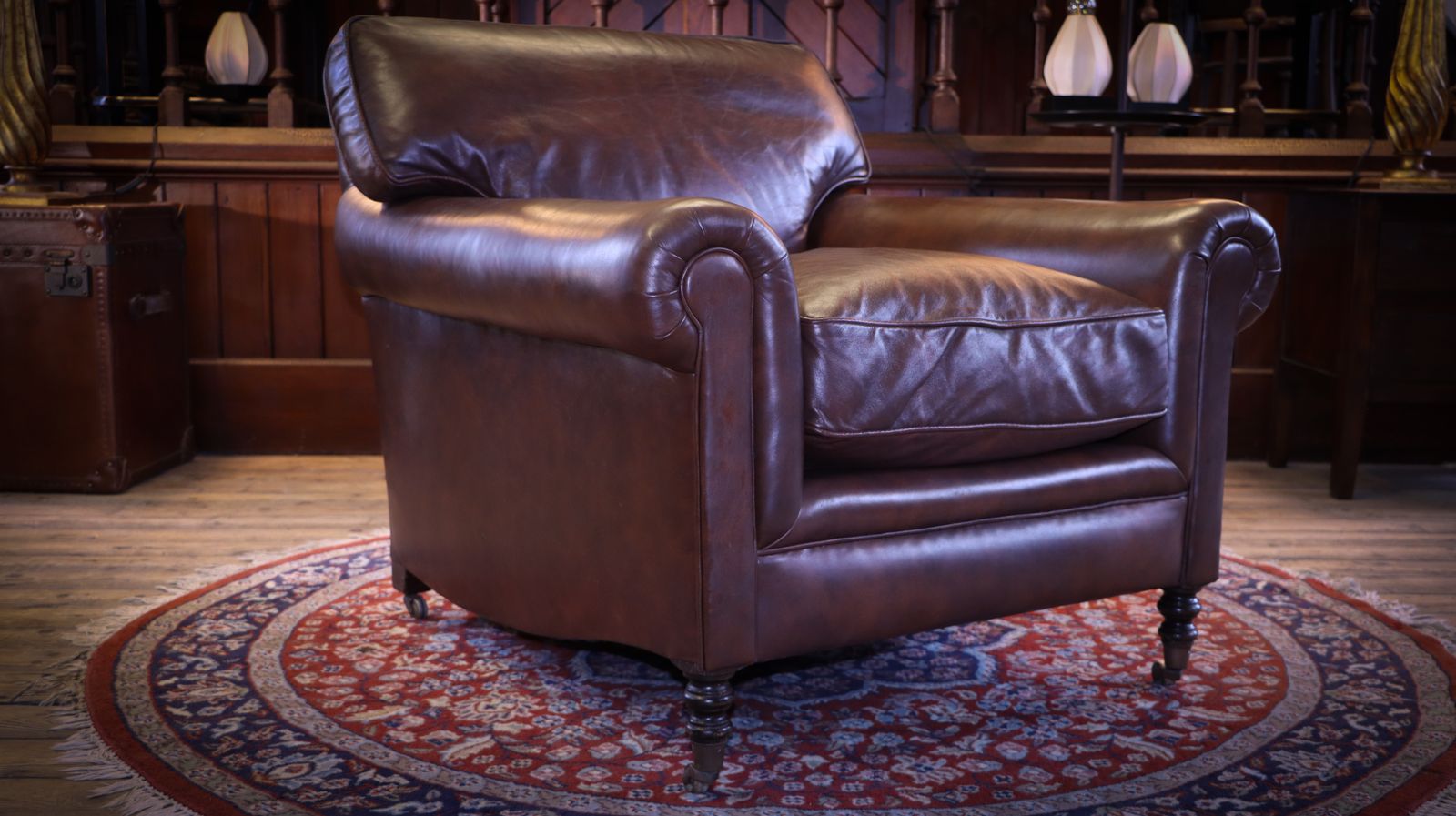 George Smith Full Scroll Arm Signature Leather Armchair With Cusion Back Rrp £8000 photo Furniture