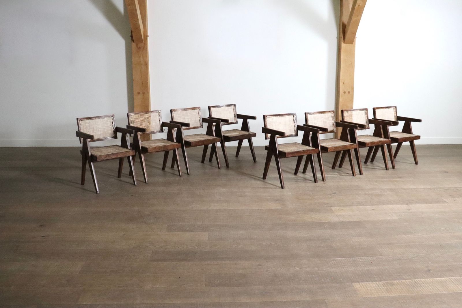 Set Of 8 Pierre Jeanneret Office Cane Chairs, India 1950s photo buy