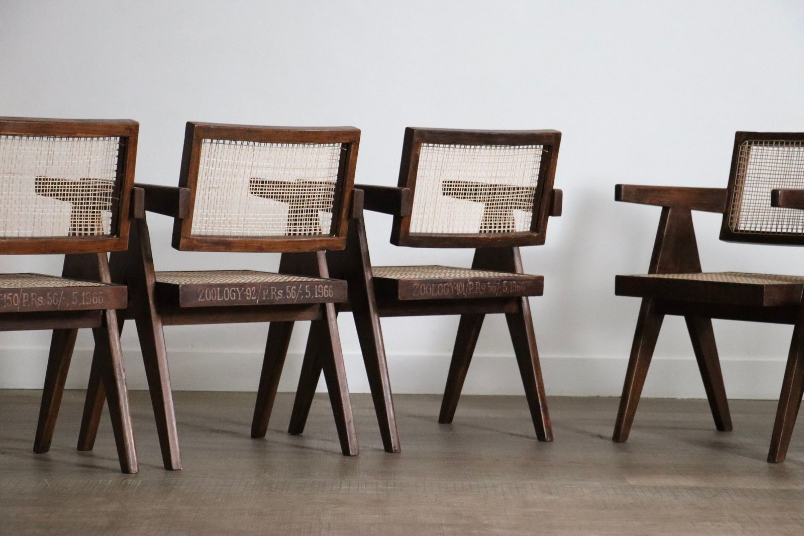 Set Of 8 Pierre Jeanneret Office Cane Chairs, India 1950s photo vintage