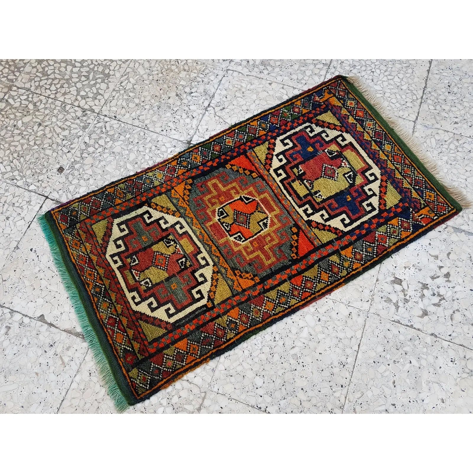Distressed Turkish Yastik Petite Rug Hand Knotted Faded Mat 1'10" X 3'3" photo vinterior