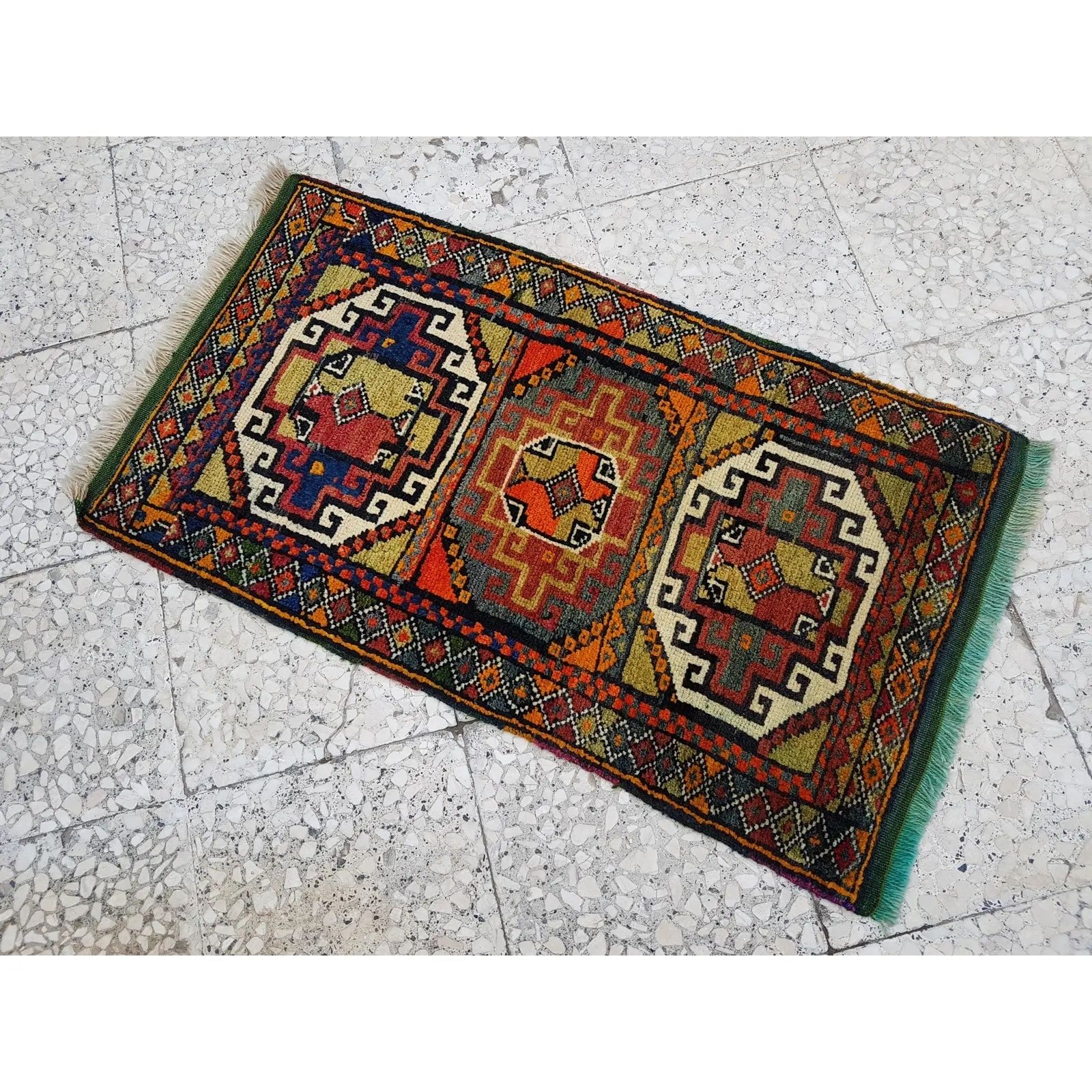 Distressed Turkish Yastik Petite Rug Hand Knotted Faded Mat 1'10" X 3'3" photo buy