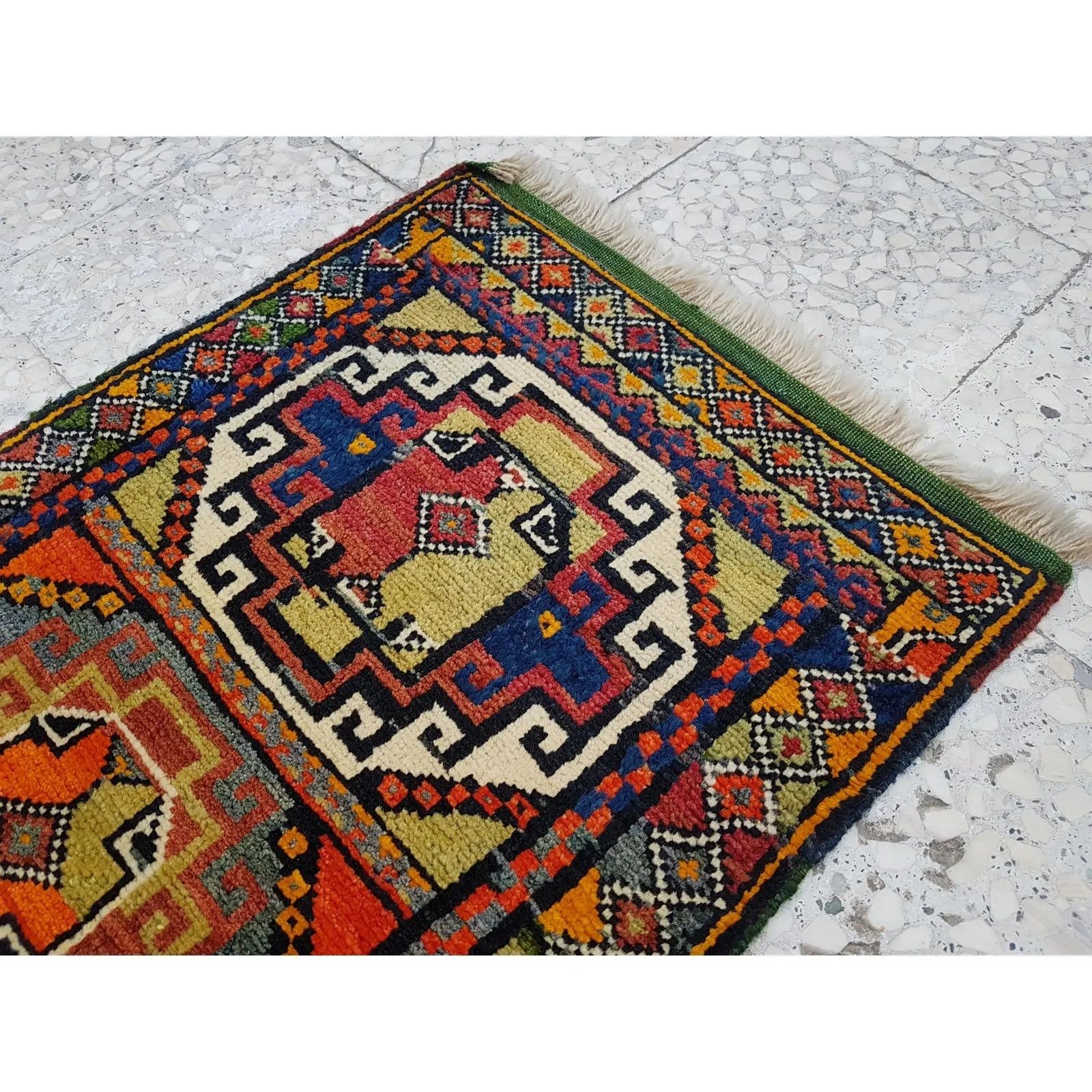 photo for sale Distressed Turkish Yastik Petite Rug Hand Knotted Faded Mat 1'10" X 3'3"