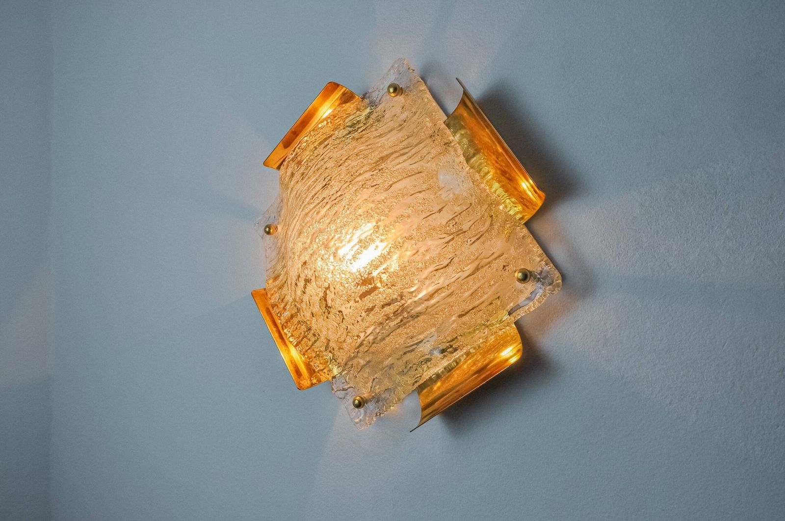 Xl Frosted Wall Lamp By Kalmar, Murano Glass, Austria, 1970 photo vinterior