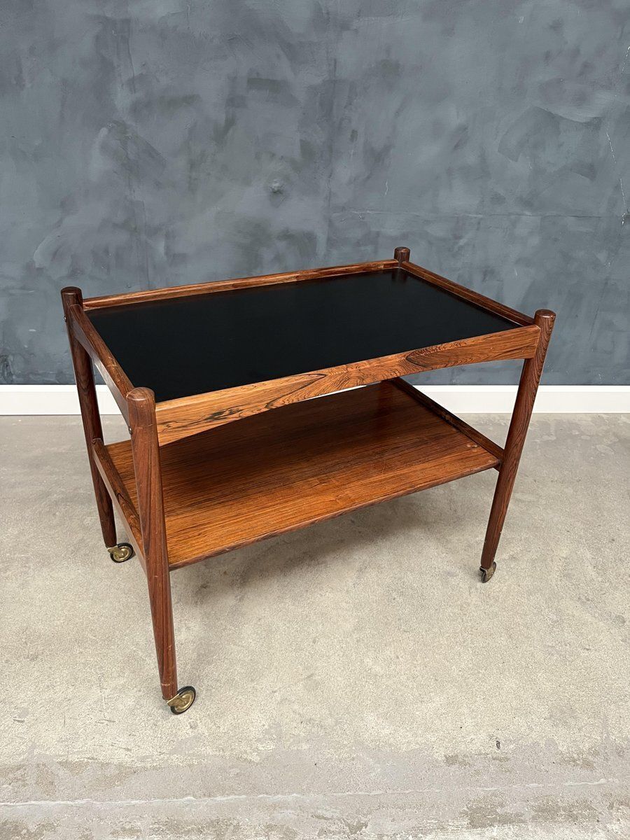 Rosewood Rolling Cart With Black Formica Top, 1960s photo furniture