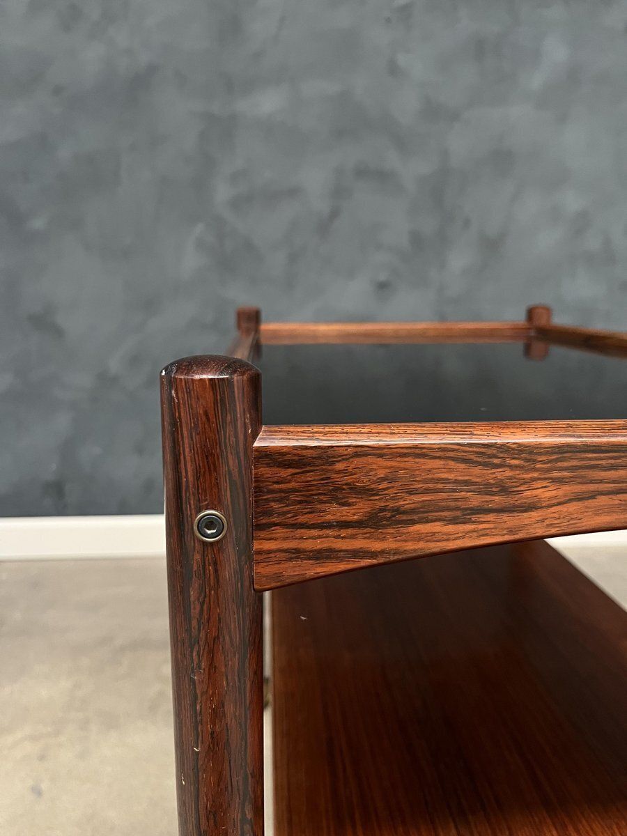 Rosewood Rolling Cart With Black Formica Top, 1960s photo buy