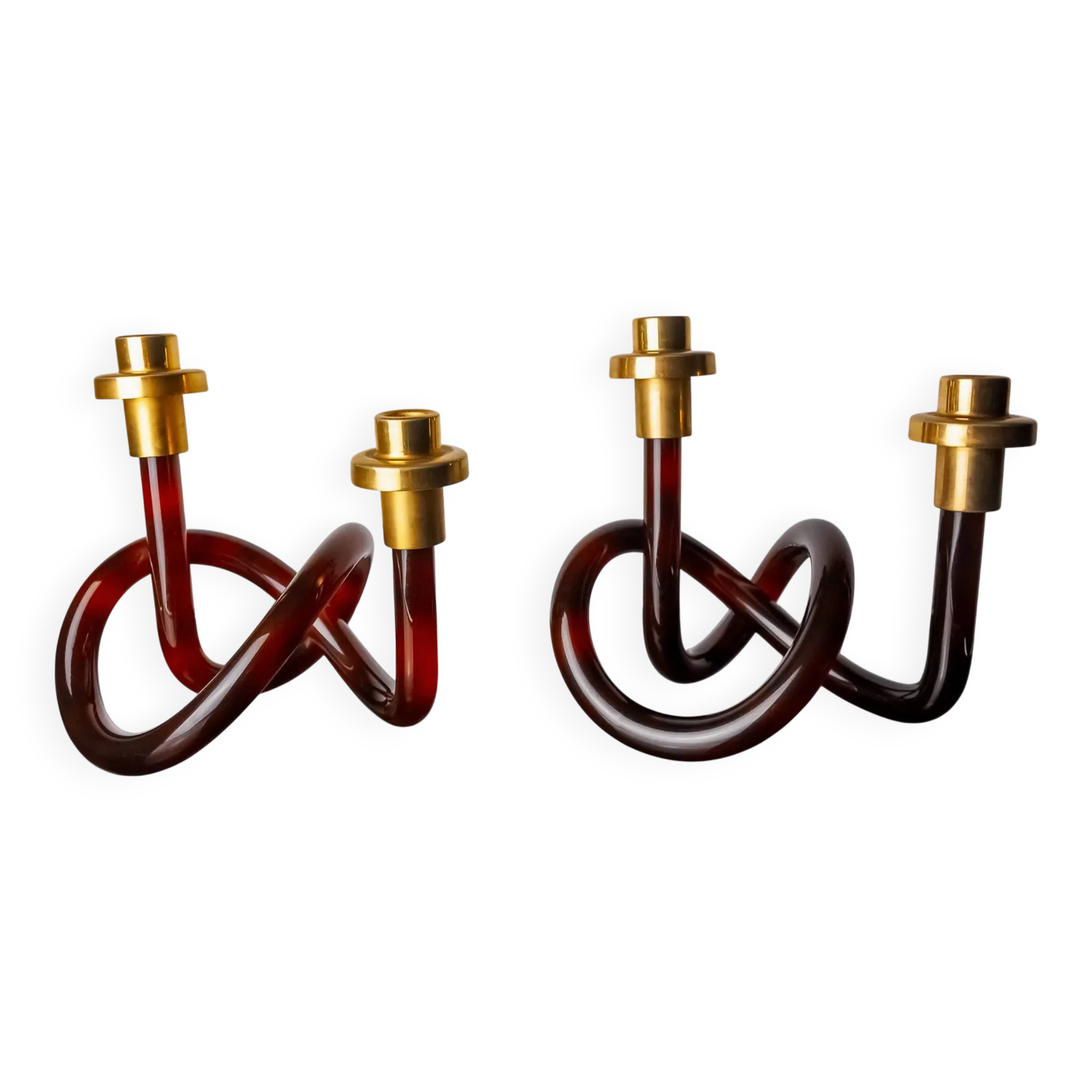 Pair Of Pretzel Candlesticks By Dorothy Thorpe In Lucite, 1970