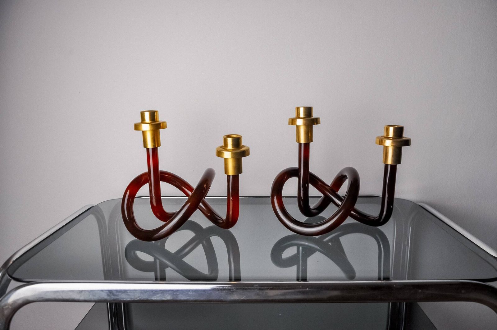 Pair Of Pretzel Candlesticks By Dorothy Thorpe In Lucite, 1970 photo 1872.0