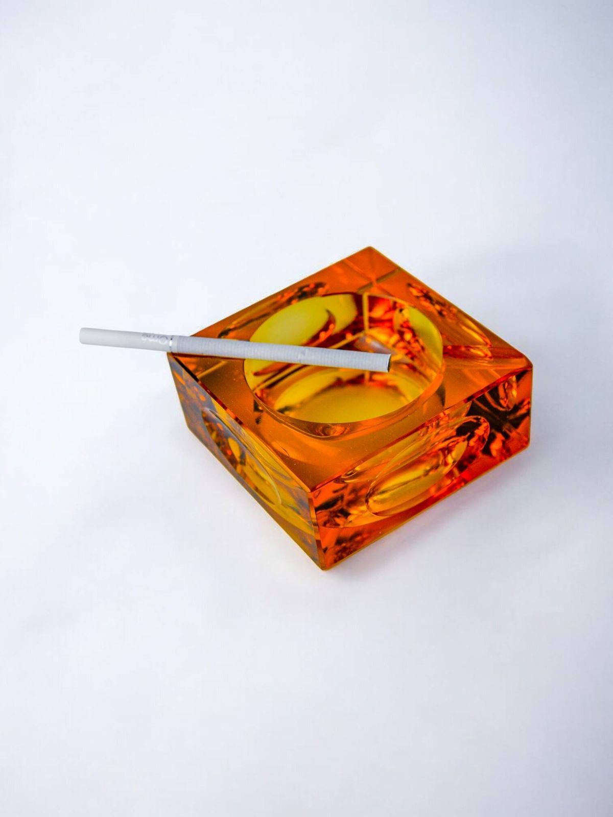 Orange Ice Cube Ashtray By Antonio Imperatore, Murano Glass, Italy, 1970 photo for sale