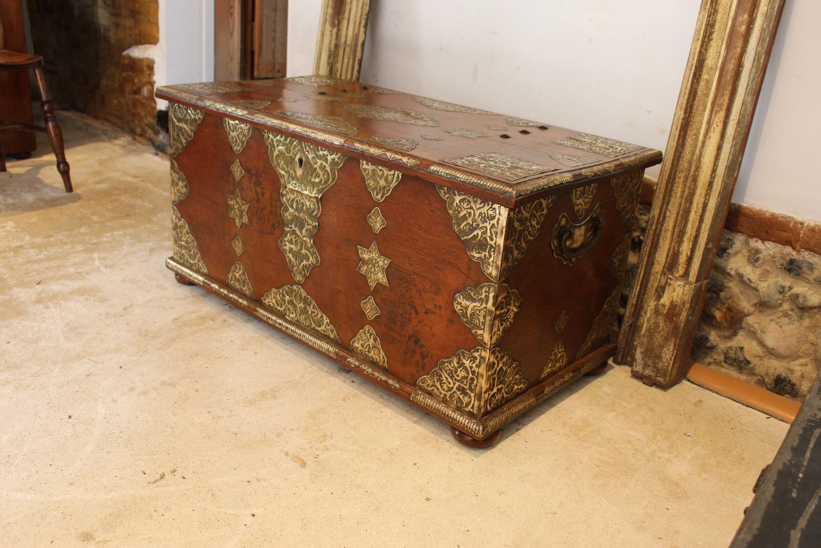 Chest Trunk Coffer Stunning Rare Zanzibar Teak And Brass C1850 photo for sale
