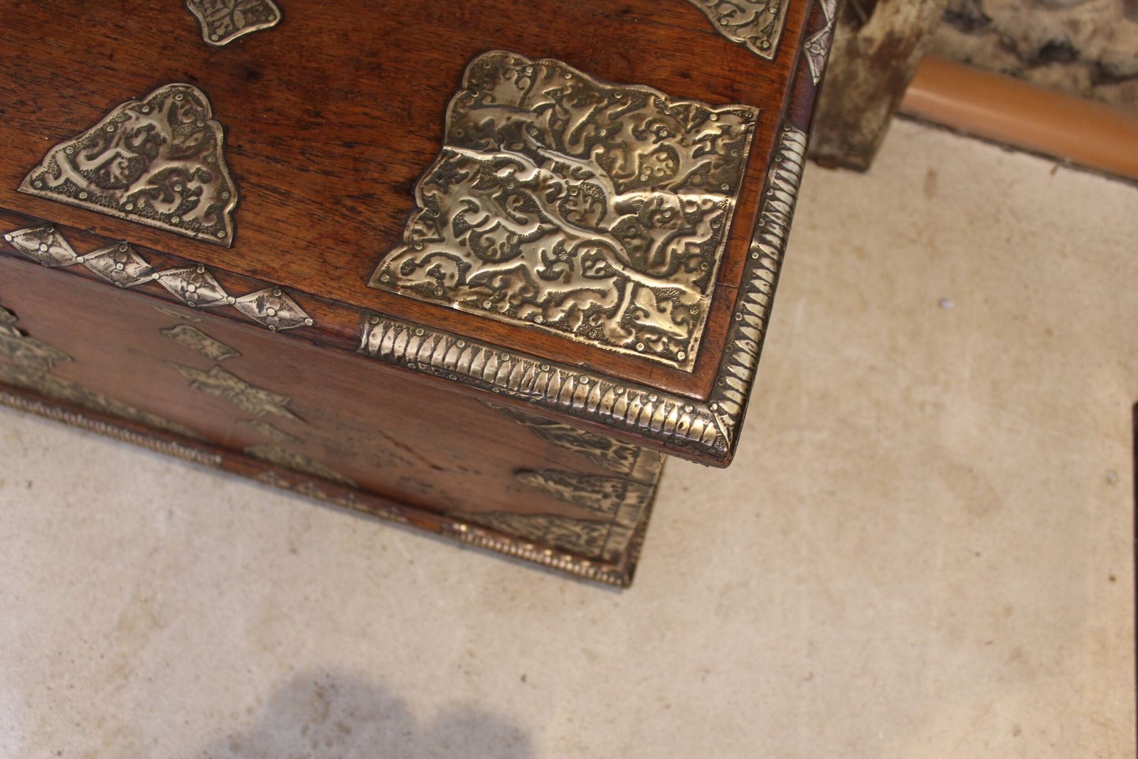 Chest Trunk Coffer Stunning Rare Zanzibar Teak And Brass C1850 photo vintage