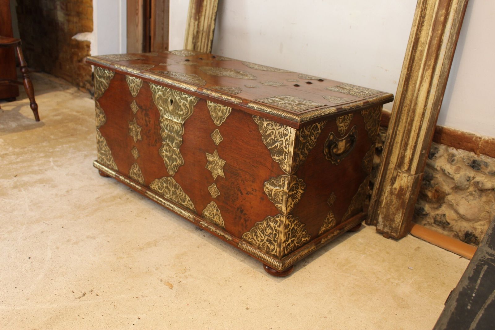 photo for sale Chest Trunk Coffer Stunning Rare Zanzibar Teak And Brass C1850