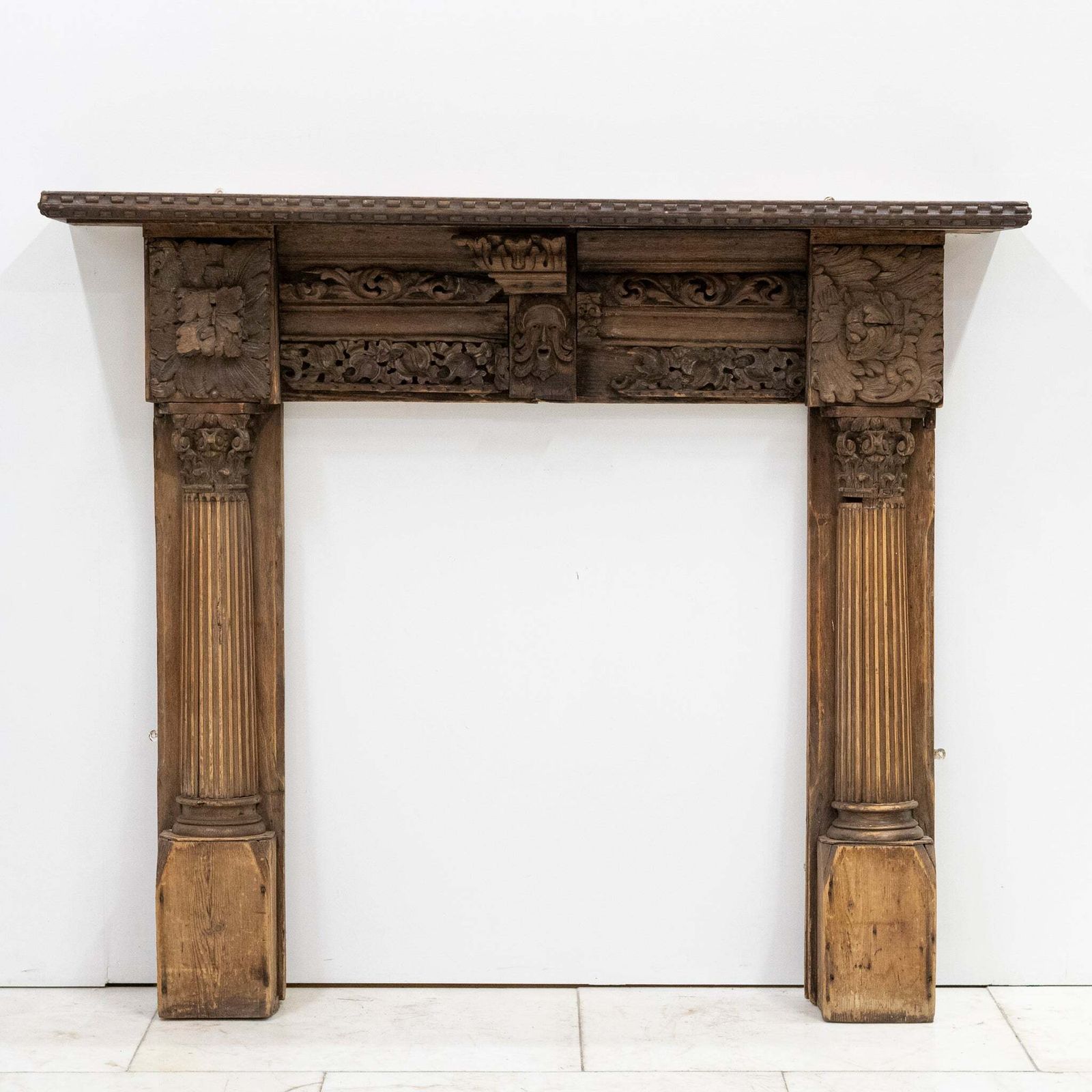 Antique Carved Oak & Pine Jacobean Style Fireplace Surround photo 950.0