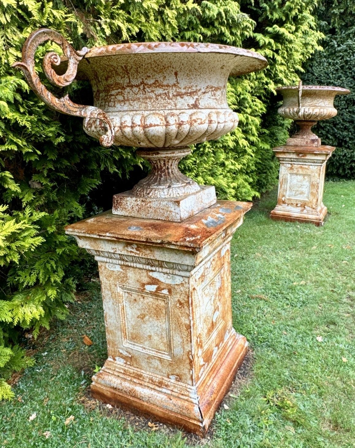 Pair Of Mega Size Cast Iron Urns H1.7m Antique Tazza Shallow Garden Urn, Very Rare photo 3950.0