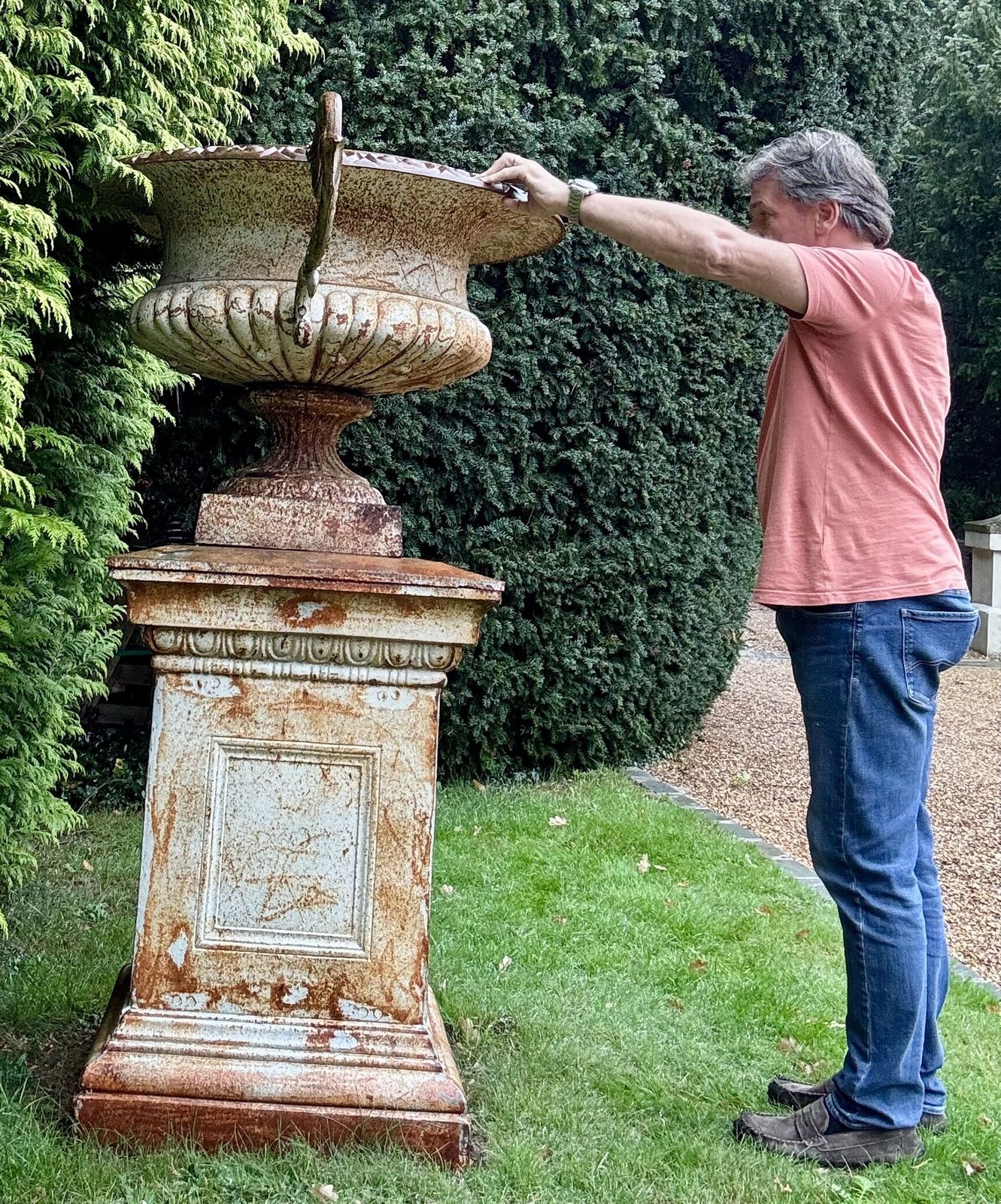 Pair Of Mega Size Cast Iron Urns H1.7m Antique Tazza Shallow Garden Urn, Very Rare photo buy